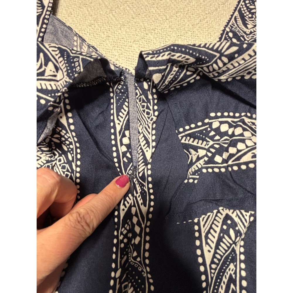 ‼️🙌‼️ Woman Within Tribal Navy & White Flounce Bodice Cullotte Jumpsuit Size 16W - Picture 10 of 12